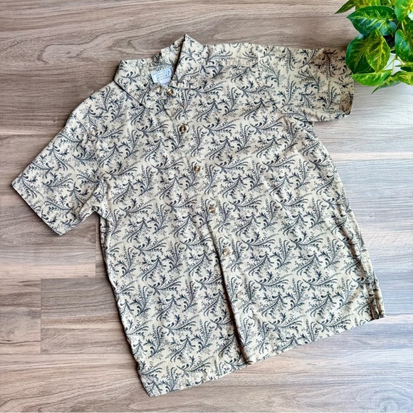 Jennifer Moore L cotton button up foliage print shirt beige black - Picture 2 of 10